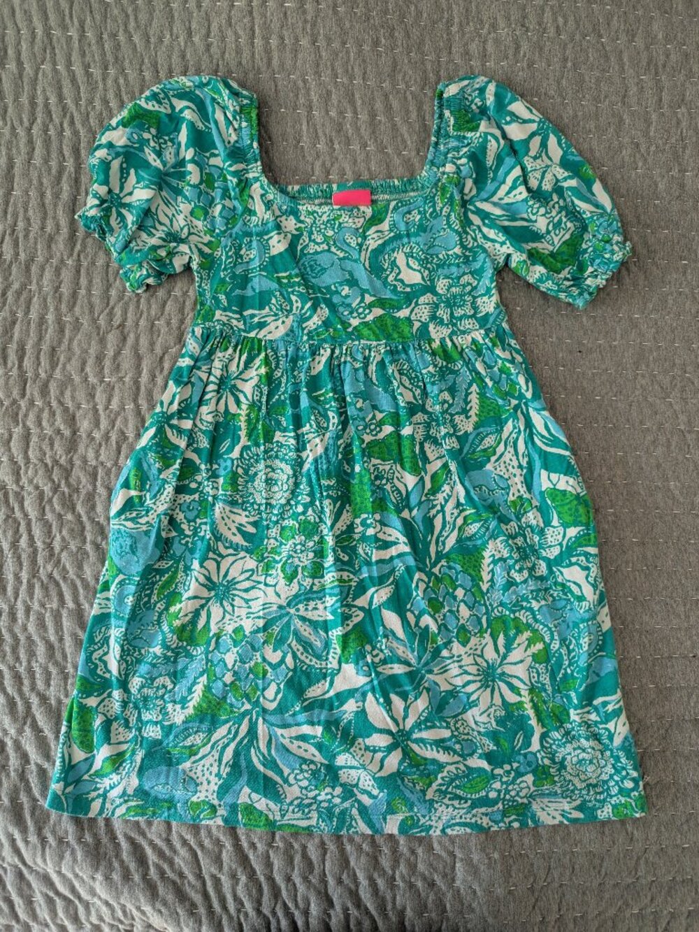 Lilly Pulitzer Girls Dress - Size L (8-10) - Teal & Green Floral - With POCKETS!